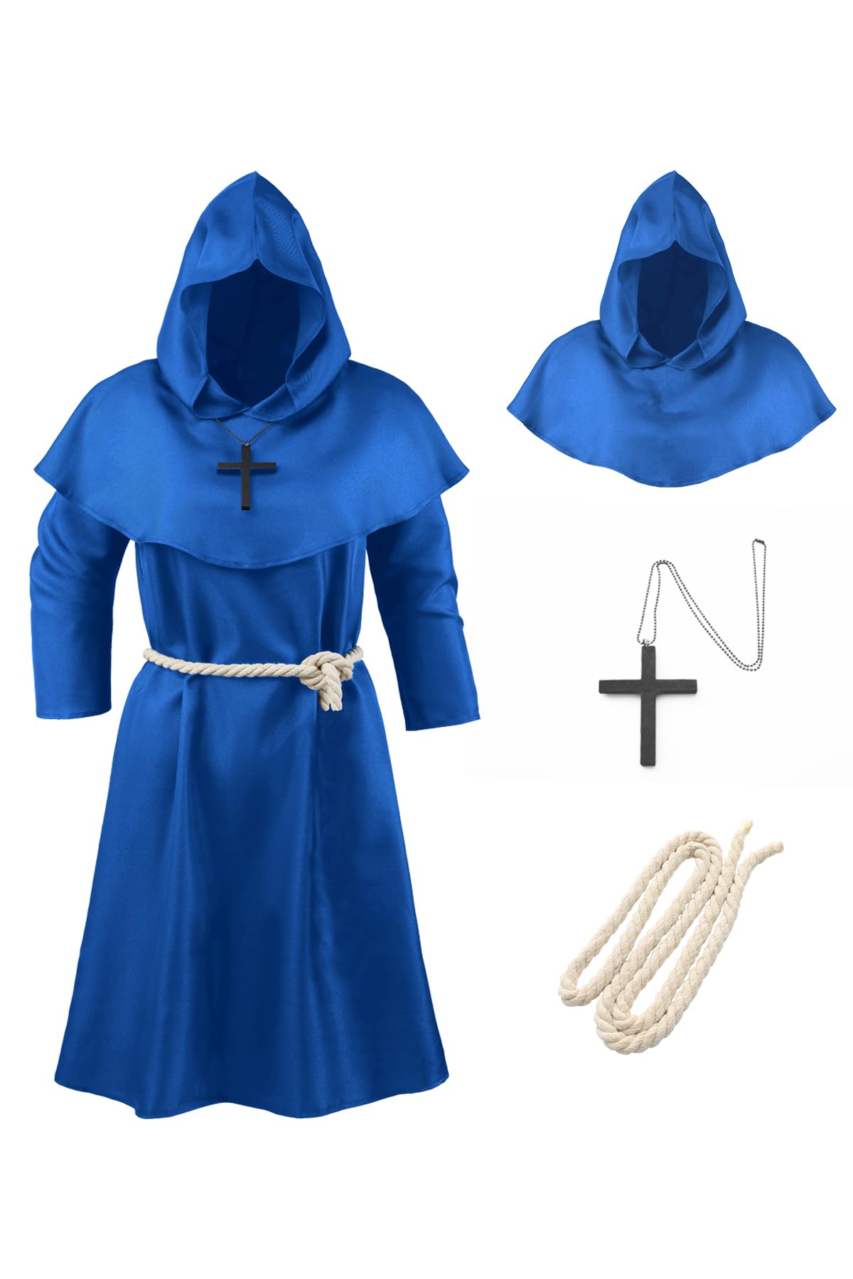 Knelor Kids Medieval Monk Hooded Robe Priest Friar Robe Halloween Cosplay Costume Cloak For Boys And Girls