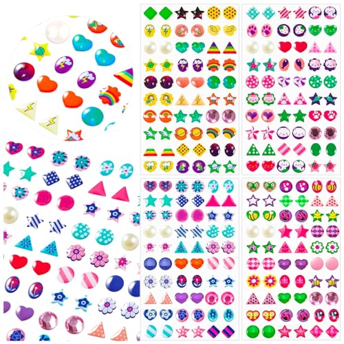 KXCOFTXI 240PCS Sticker Earrings for Girls, Self-Adhesive 3D Crystal Gems, Multicolour