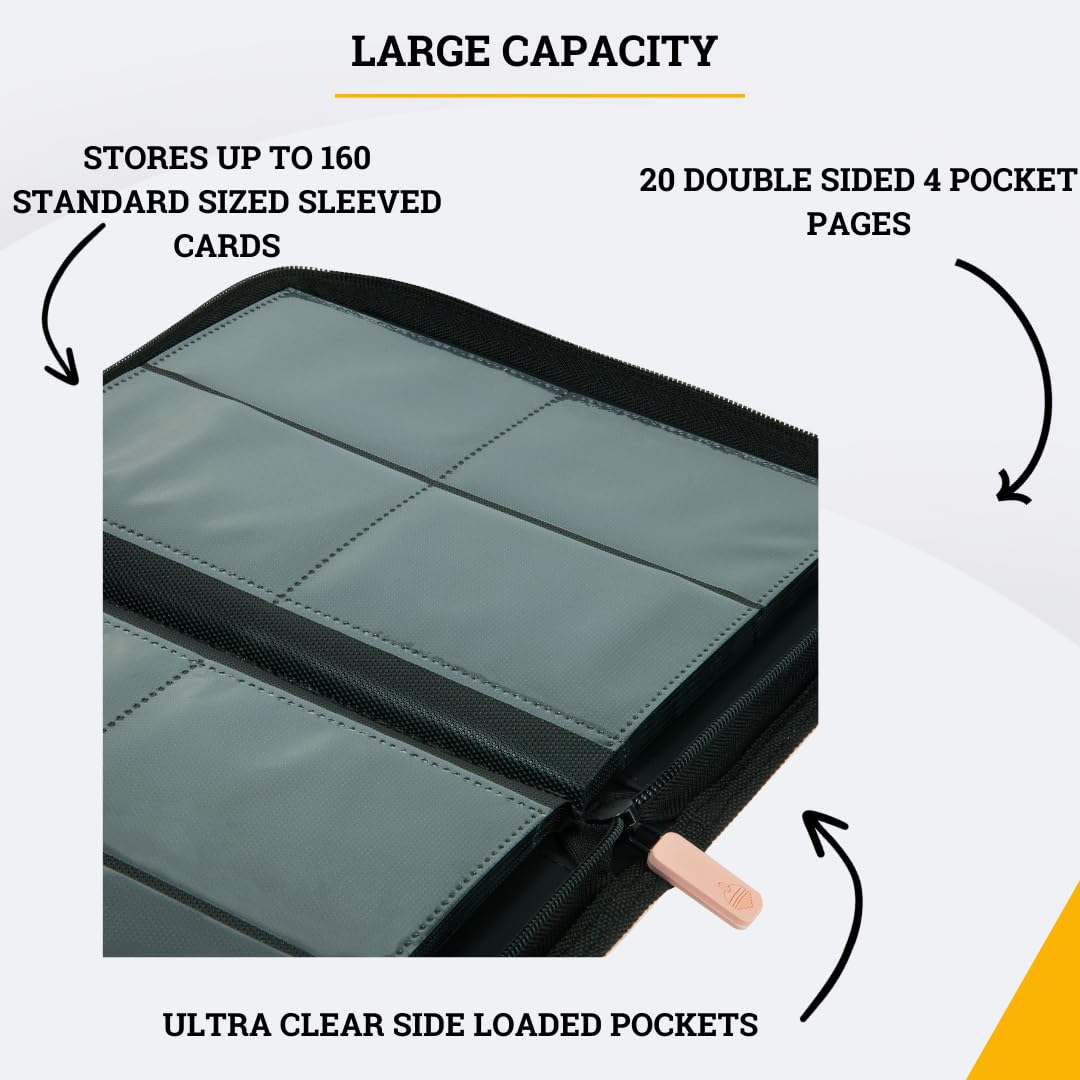 Card Guardian - 4 Pocket enhanced Binder for 160 Cards (Pink) | Zipper Closure and Side Loaded Pockets | Compatible with Trading & Sports Cards including Magic the Gathering  Yugioh  Baseball Cards