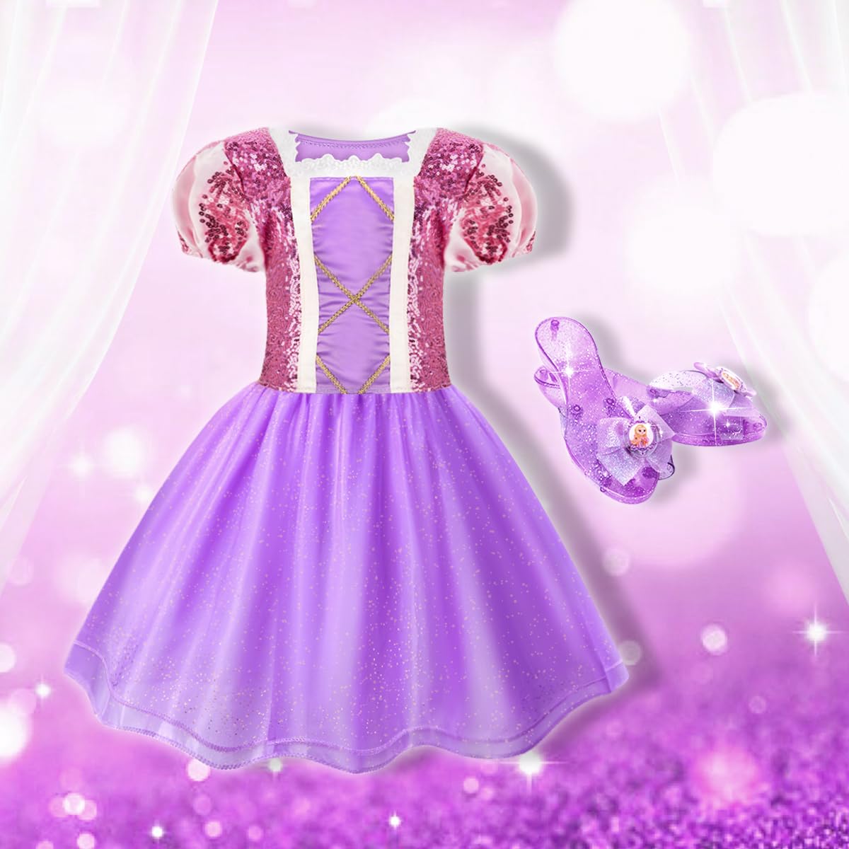 Meland Princess Dress Up For Girls 3-6, Dress Up Clothes For Girls With Princess Shoes Toy, Birthday Gift For Toddlers Girls