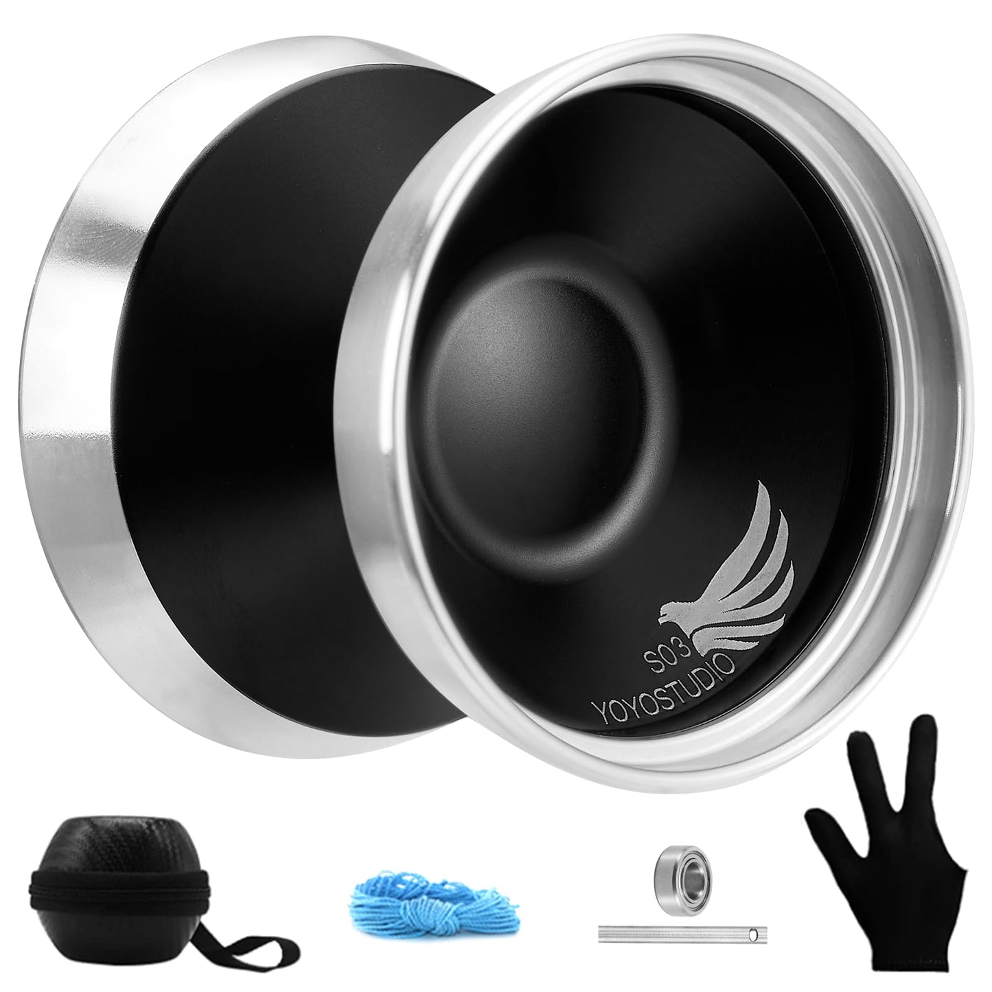 Yoyostudio S03 Black Silver Bi-Metal Yoyo Professional, Unresponsive Yo Yo For Adults, Responsive Yoyos For Kids 8-12 Or Above,