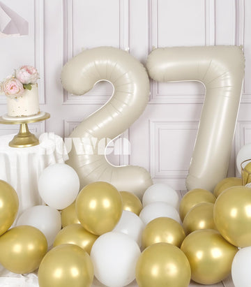 Suwen 40 Inch Large Cream White 27 Balloon Numbers Big Foil Helium Number Balloons 0-9 Jumbo Happy 27Th Mylar Birthday Party Dec