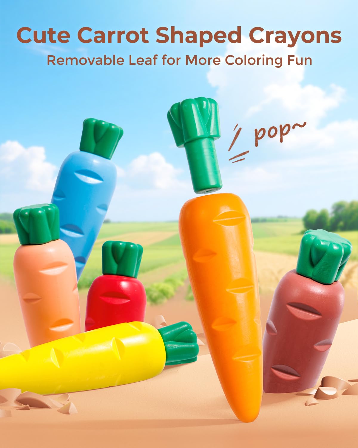 JUPITEARTH Beeswax Crayons for Kids, 18 Colors, Non-Toxic, Carrot-Shaped, Includes Coloring Book & 120 PDF Pages, Mess-Free Art Supplies