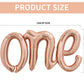 Toniful Rose Gold One Balloons Banner, 42*16 Inch Mylar Foil Script,Cursive Letter One Sign Banner Balloon Bunting Reusable Ecof