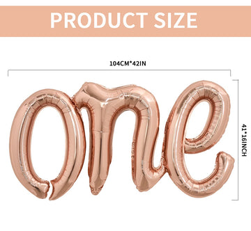 Toniful Rose Gold One Balloons Banner, 42*16 Inch Mylar Foil Script,Cursive Letter One Sign Banner Balloon Bunting Reusable Ecof