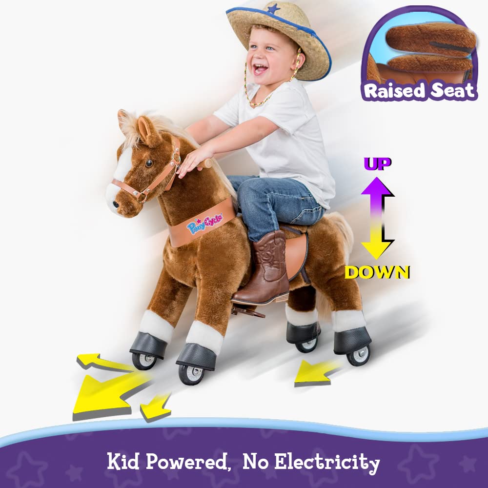 PonyCycle Riding Horse Toy with Brake, Sound & Pedal Pad Classic Model U Mechanical Pony Brown Giddy up Pony Plush Walking Anima