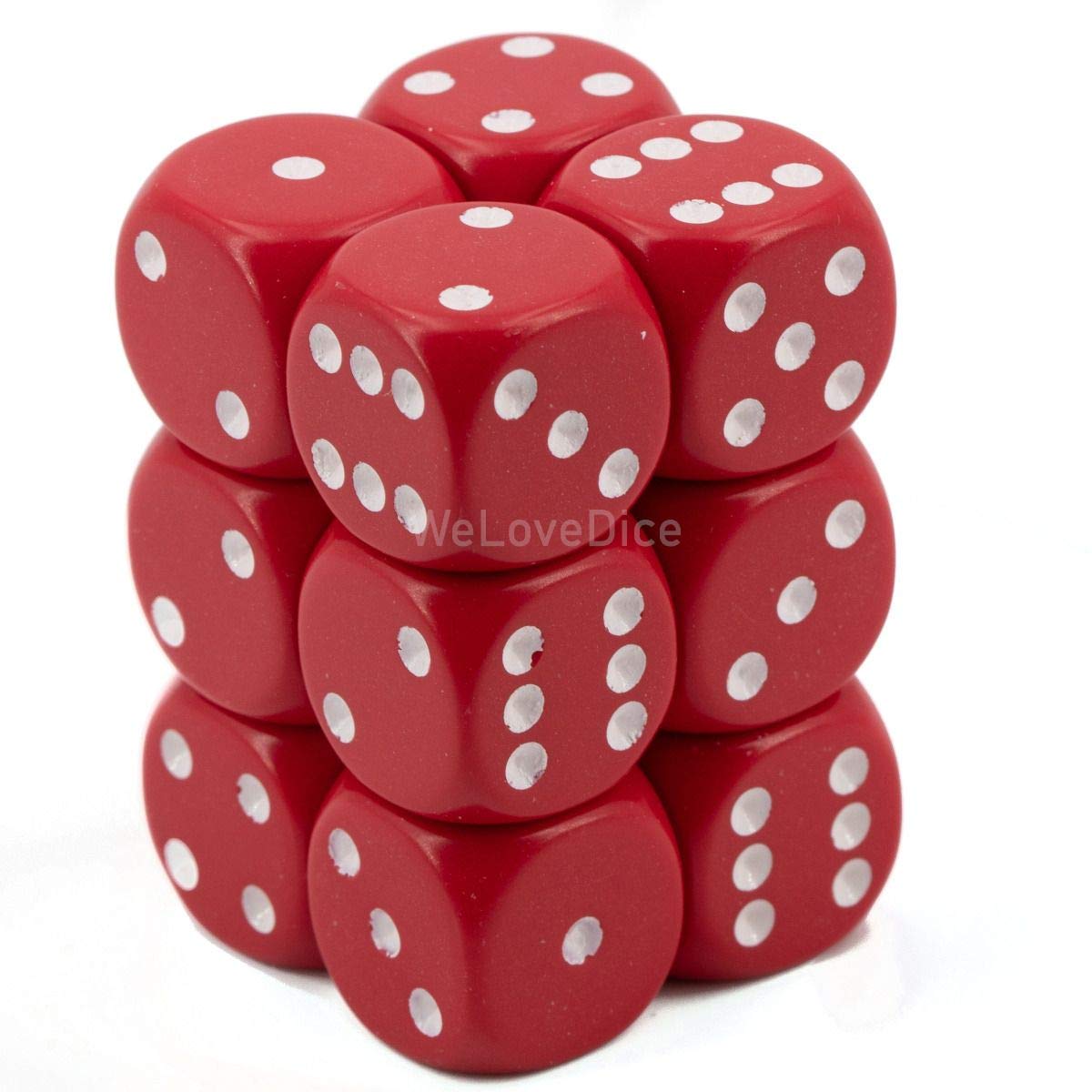 chessex Manufacturing 25604 Opaque Red With White - 16 mm Six Sided Dice Set Of 12