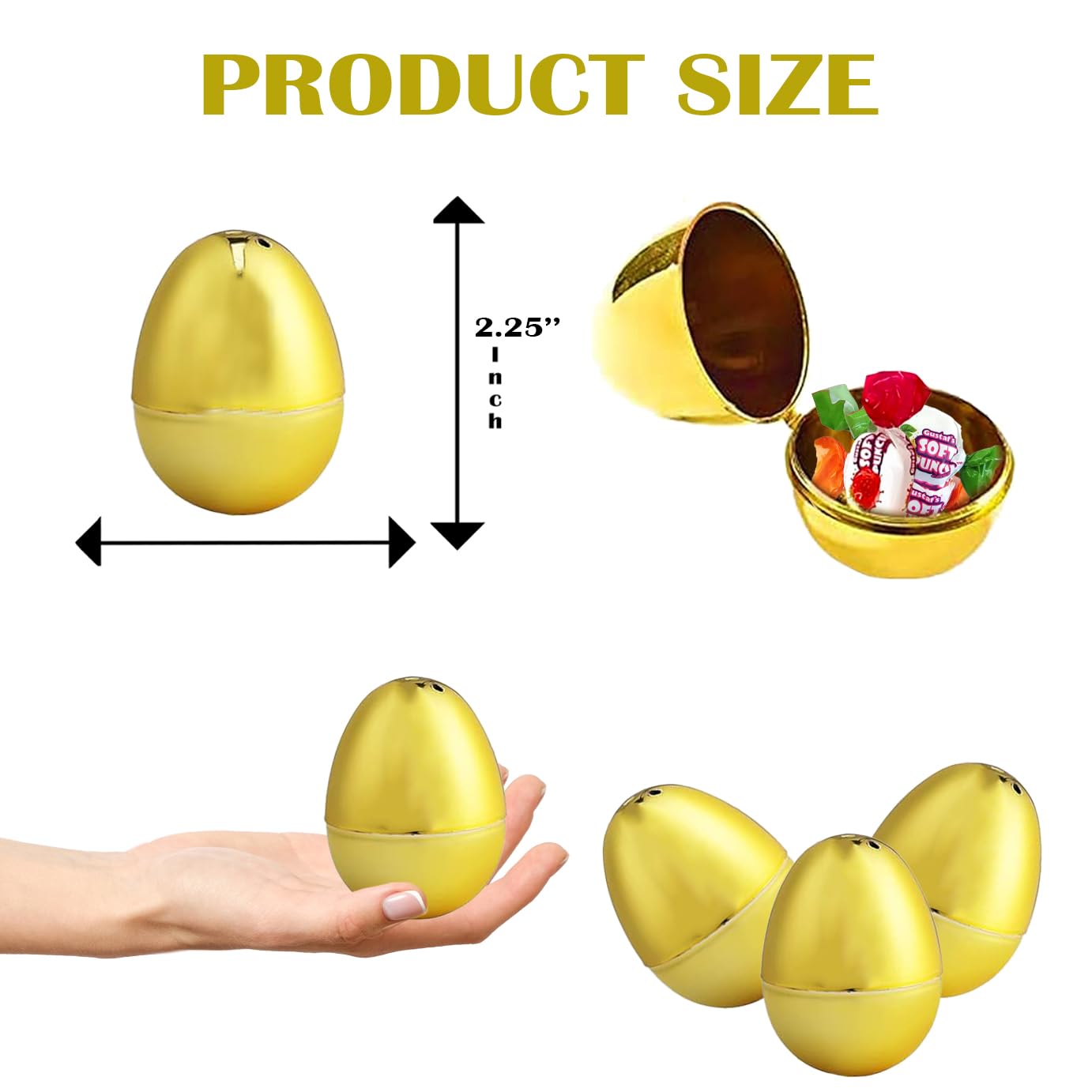 The Dreidel Company Golden Easter Eggs Metallic Gold, Goodie Basket Prize, Eggs Are Hinged, 2.38' Inch (12-Pack)