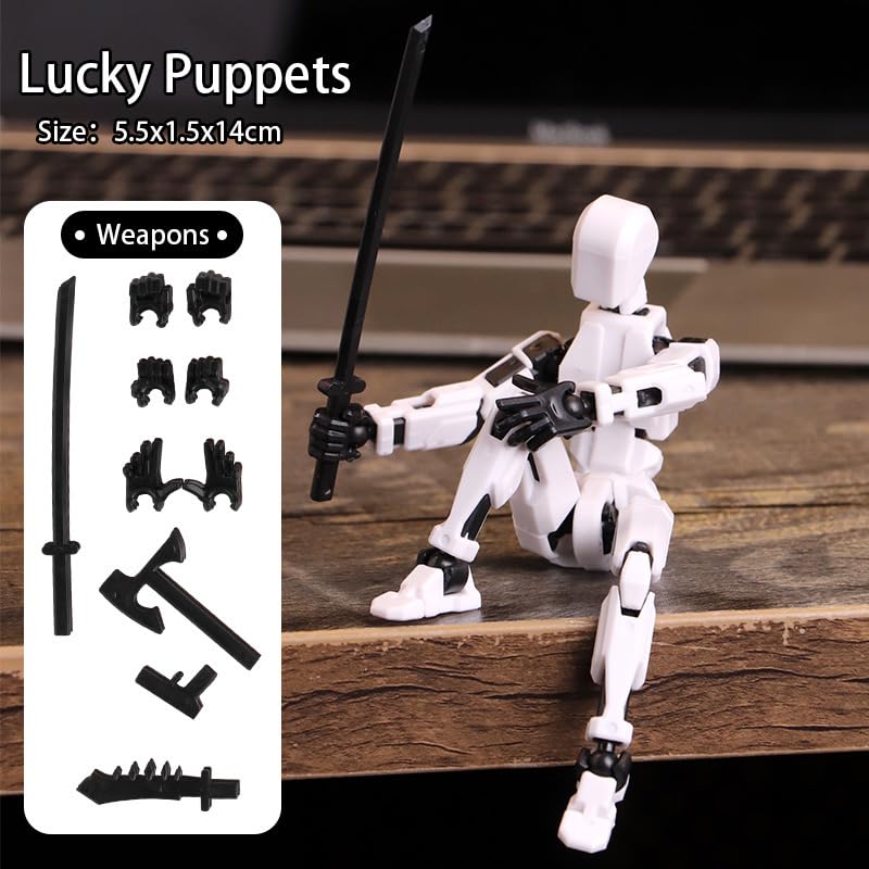 DANONI Titan 13 Action Figure  Lucky Robot 13 Action Figures  3D Printed Analog Robot Titan 13 Figure  Stop Action Animation Multi-Articulated Action Figure (White)