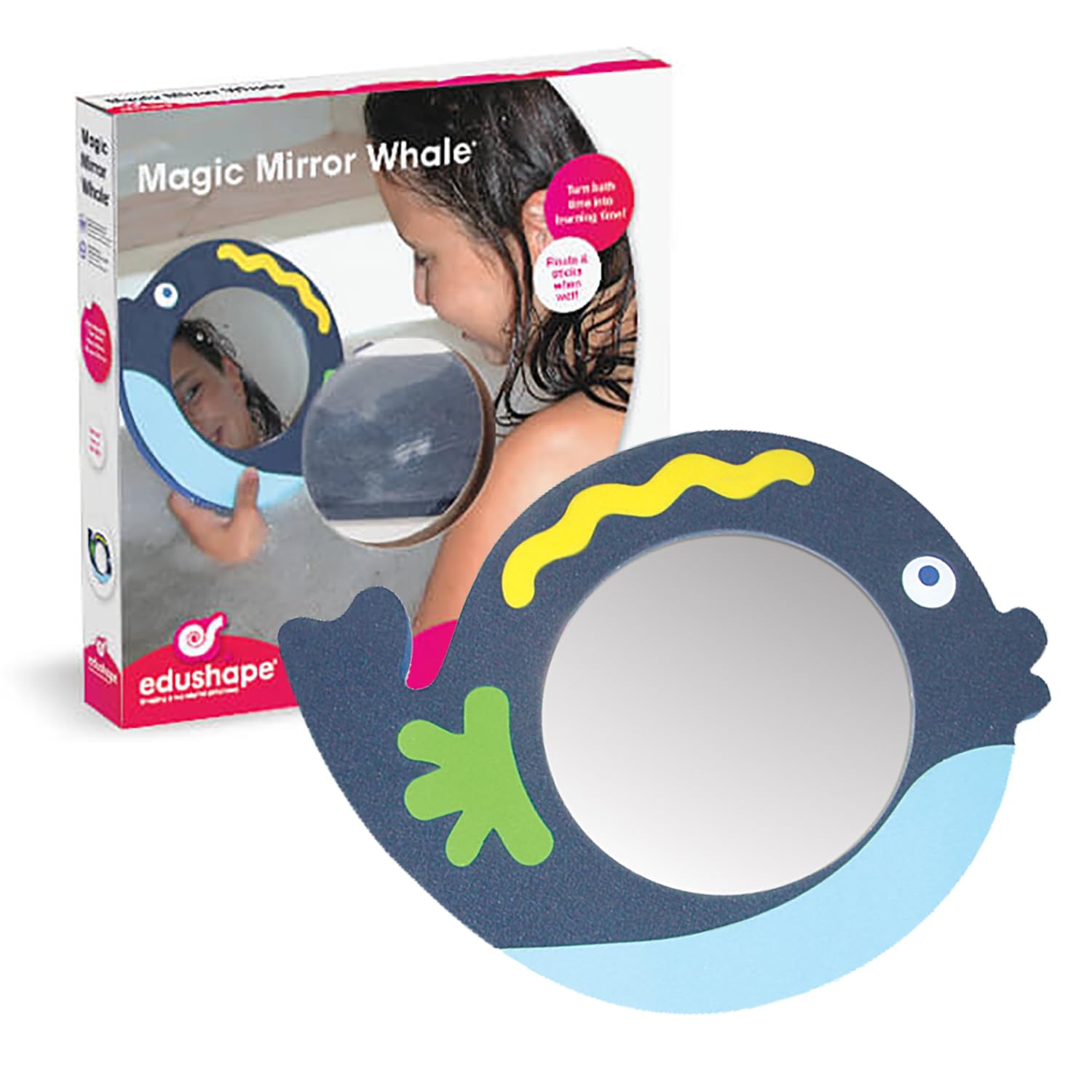Edushape Magic Mirror Shapes, Whale Baby Mirror - Baby Bath Foam Toys Mirror - Stick-On Removable Baby Foam Bath Toys For Toddle