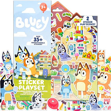 Horizon Group USA Bluey Sticker Playset with 35+ Reusable Puffy Stickers, Perfect for Kids, Travel & Screen-Free Fun