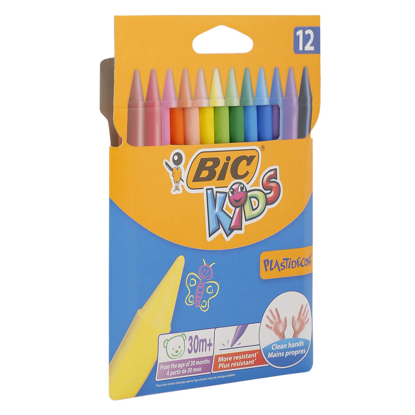 Bic Kids Plastidecor Crayons Colour Hard Long-Lasting Sharpenable Vivid Assorted Ref 829770 [Pack Of 12]