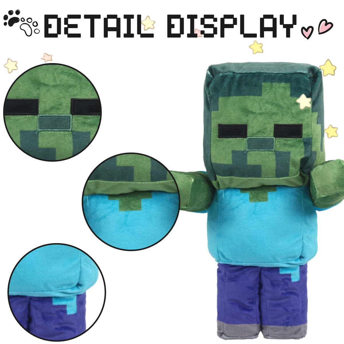 Pixel-Style Game Basic Plush Character Soft Toy  Video Game-Inspired Collectible Plushies Gifts for Kids & Fans (Zombie)
