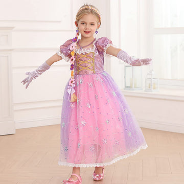 Itvti Princess Rapunzel Costume Little Girls Dress Up For Birthday Party Halloween Carnival, 6-7 Years(Tag 140)
