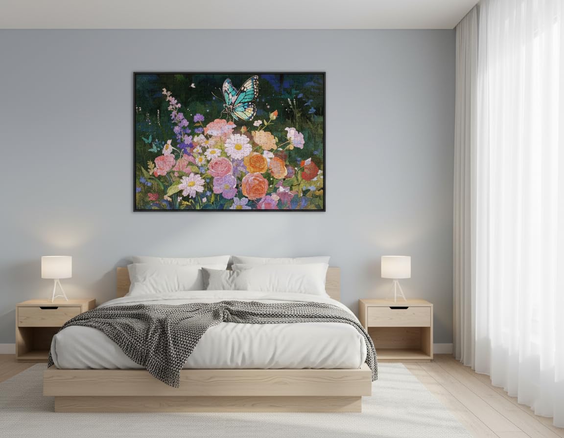 Tomzio 1000 Pieces Jigsaw Puzzles for mature-themeds  Floral & Bird Series - Exquisite Nature Art & Seamless Fit  Calming Brain Teaser  Large 28 x 20  Great Gift for Garden Lovers(Moonlit Bloom)