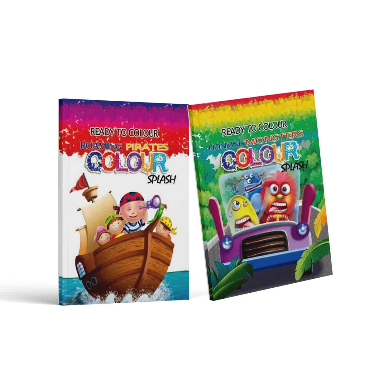 Nageen Honking Monsters & Roaming Pirates Coloring Combo Book Set of 2 | Ready to Color Perfect Coloring Book Gift for Kids Ages