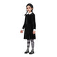 Spooktacular Creations Girls Collar Black Dress, School Girl Costume With Wig, Long Sleeve Velvet Skater Dress For Kids Toddler Halloween, Cosplay Themed Party (Medium, 8-10 Yrs)