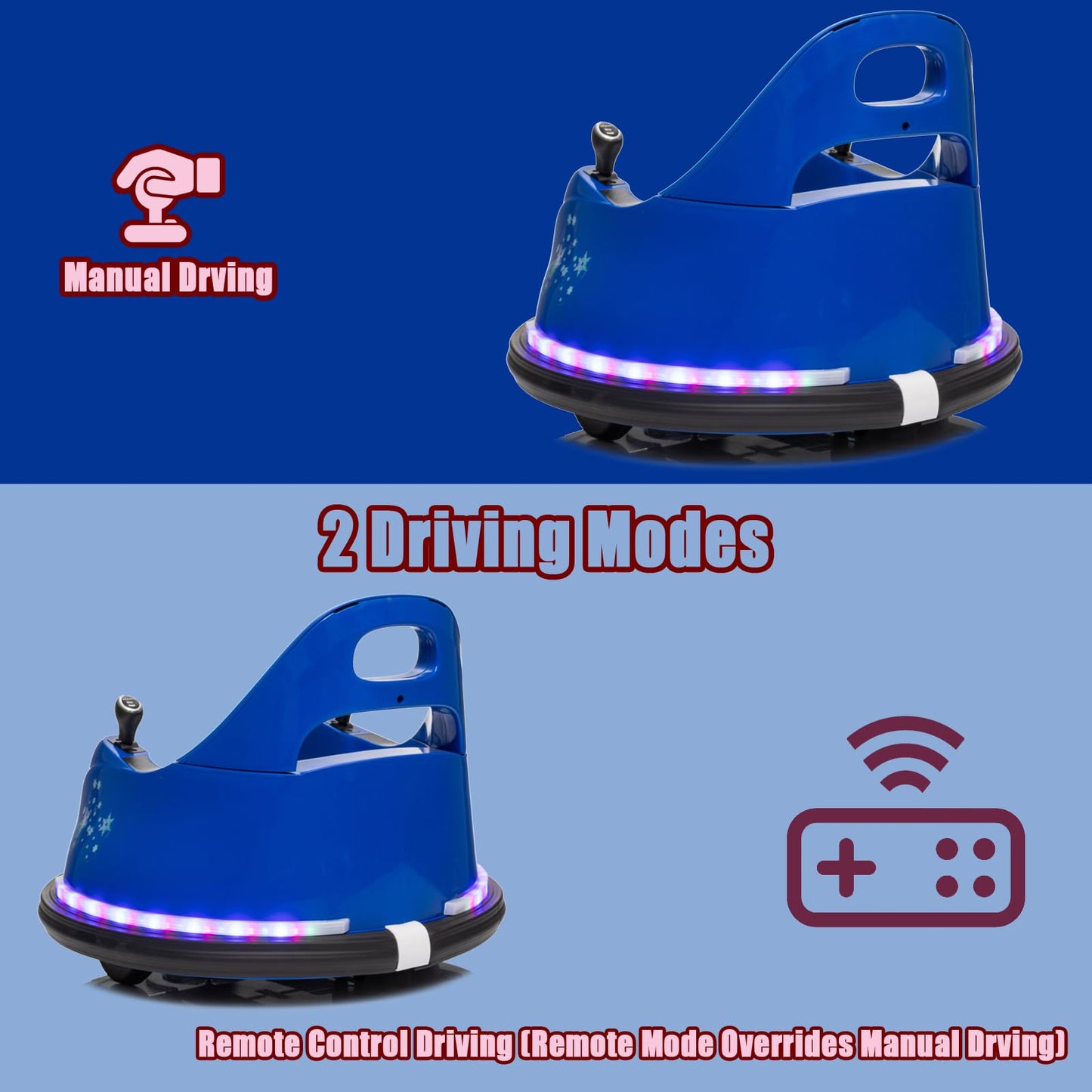 FINITO 12V Ride On Electric Bumper Car for Kids with Remote Control, 360 Degree Spin, LED Lights, Music, Safety Belt for Age 3+