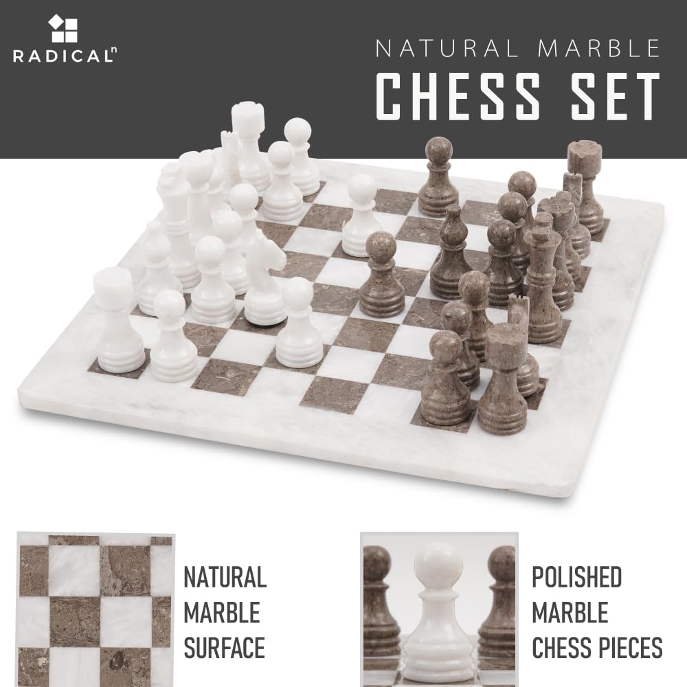 Radicaln Marble Chess Set 15 Inches White And Grey Oceanic Handmade Chess Sets For Adults -1 Chess Board & 32 Chess Pieces - Board Chess Game 2 Player