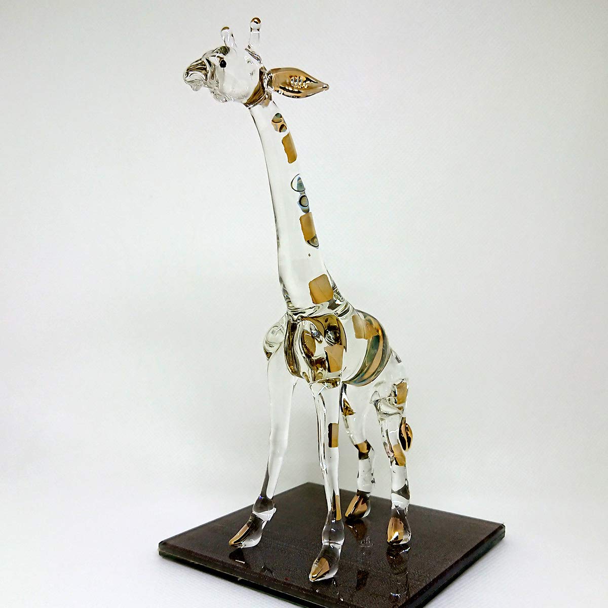 Sansukjai Giraffe Miniature Figurines Animals Hand Painted Blown Glass Art Collectible Gift Decorate (6 Inches Clear Gold)