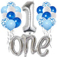 Silver One Balloon For First Birthday 22Pcs, Number 1 Balloon, 40 Inch Silver One Balloon With Blue White Balloons For First Birthday, Boy 1St Birthday Balloons, Large Big Silver 1 Balloon