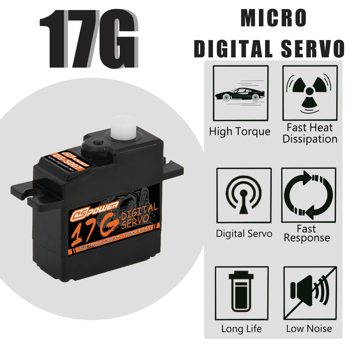 Dspower 2Pcs 17G Rc Micro Servo, Waterproof Rc Mini Digital Servo Motor With 25T Servo Horn For 1/18 1/16 1/14 Rc Car Tank Boat