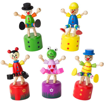 PROLOSO Push Puppet Finger Puppets Thumb Press Base Joker Puppet Push Up Wooden Clown Toys 5 Pcs