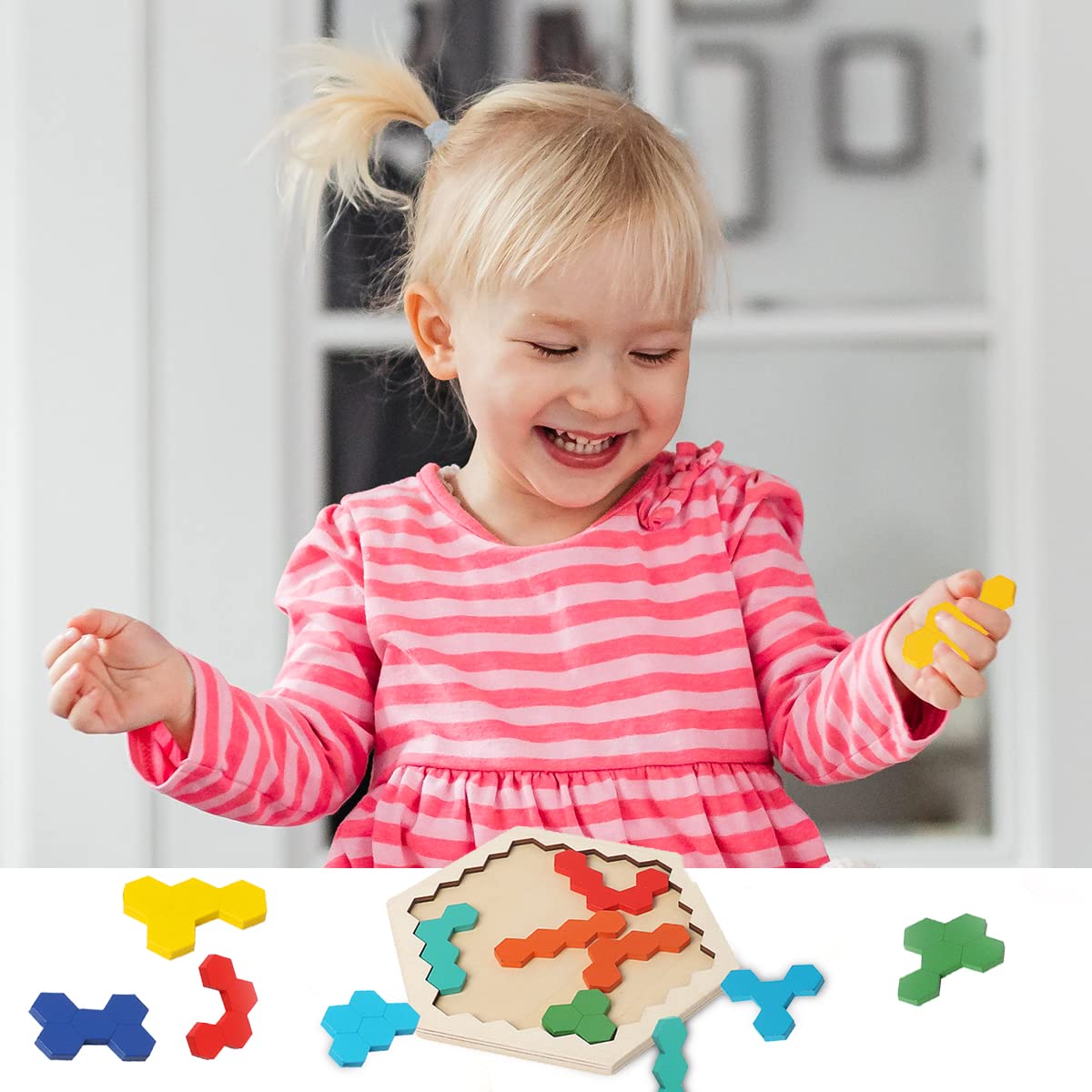 Naodongli Wooden Puzzles For Kids,Brain Teaser Puzzles For Adults,Stem Montessori Educational Hexagon Puzzles Block Family Games Birthday Easter Gift For All Ages Challenge