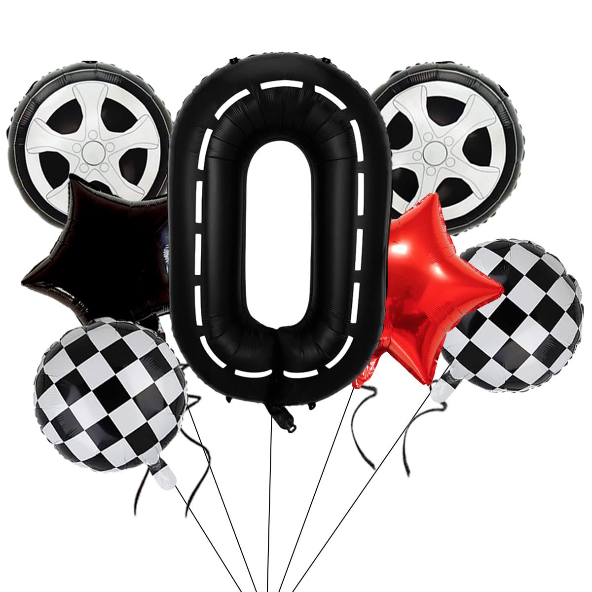 Race Car Birthday Balloons Decorations, 40 Inch Racetrack Black Number 0 Balloon, Large Mylar Black 0 Balloon For 10St Birthday
