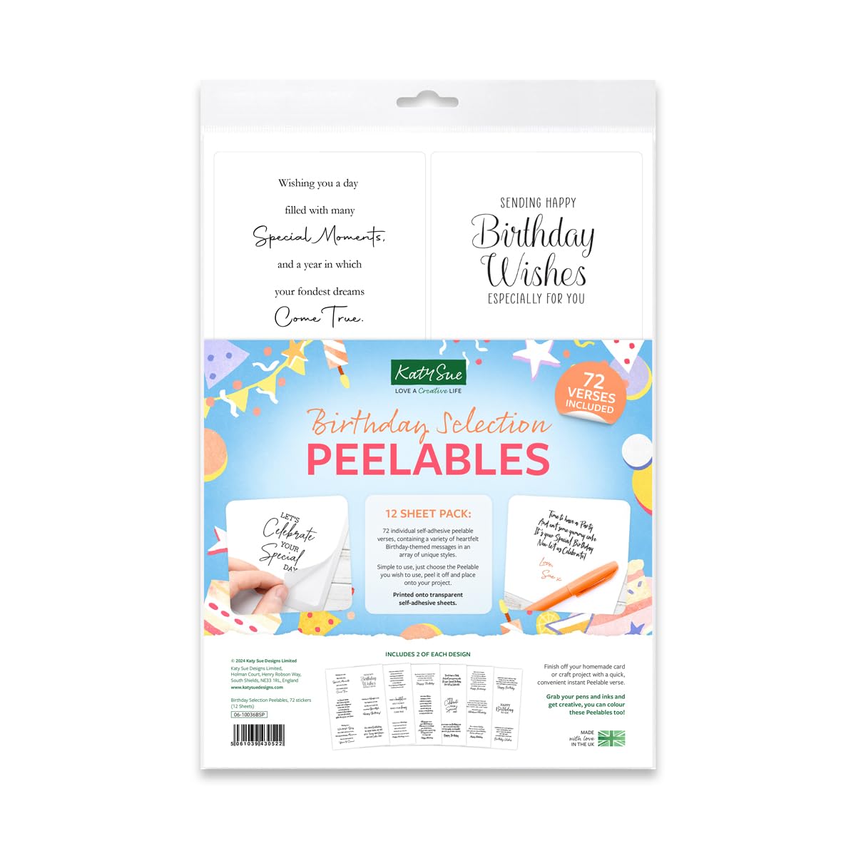 Katy Sue Birthday Selection Peelables Stickers for Card Making. 72 Peelable Verses & Sentiments/Peel Offs from Katy Sue Designs 
