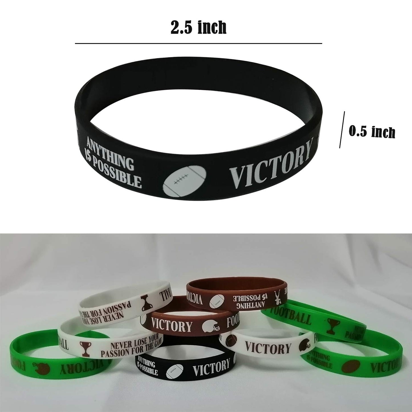 36 PCS Football Motivational Rubber Bracelets - Super Bowl Sports/Football Birthday Party Favors Supplies Decorations Gifts Priz