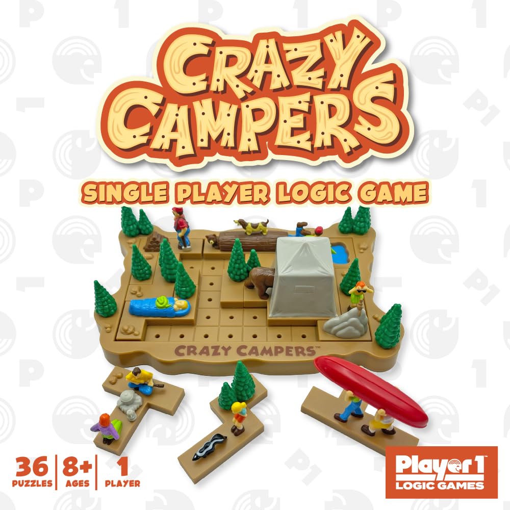 Project Genius Crazy Campers Logic Puzzle Game - 36 Challenges, Travel-Friendly, Multicolor, Ages 8+, Model PPT004