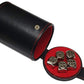 Cyber-Deals Set of Dice Cup Black PU Leather with Storage Compartment Red Felt Lined + 16mm Zinc Alloy Metal Dice, Gift Boxed (N