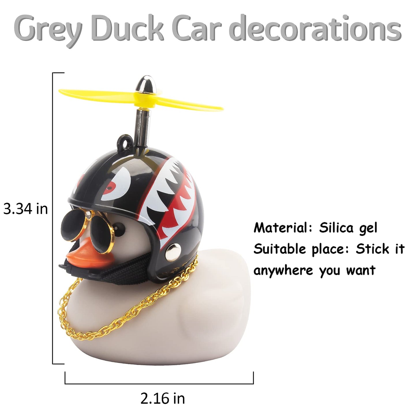 Wonuu Rubber Duck Toy Car Decoration Ornaments Grey Duck Car Dashboard Decorations Cool Glasses Duck With Propeller Helmet