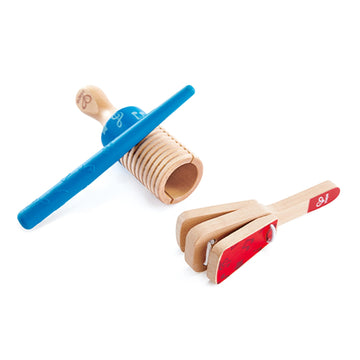 Hape Percussion Duo | Wooden Clapper & Guiro Hand Musical Instrument Toy Set For Toddlers