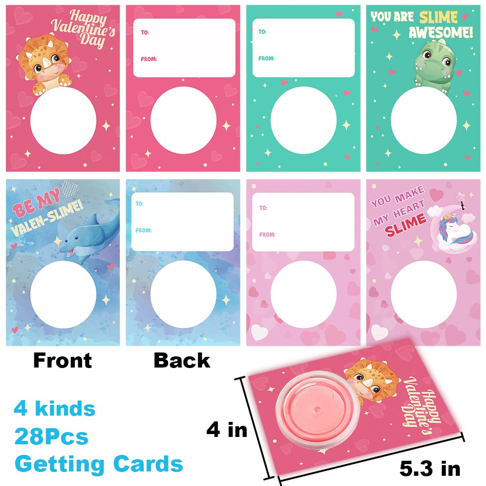 Umeelr Valentines Day Cards With Butter Slime, 28 Packs Colorful Playing Dough And Valentine'S Greeting Cards Gift Sets For Kids, Valentine School Classroom Prize Exchange, Fluffy Putty Party Favors
