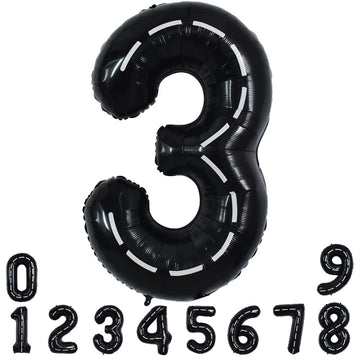 Toniful Race Car Black Balloons Car Birthday Party Supplies,40 Inch Giant Jumbo Helium Foil Mylar Big Number 3 Digital 3 Balloon