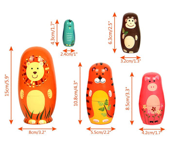 Maxshop Nesting Dolls For Kids - Russian Wooden Stacking Nested Set 5 Pieces Handmade Toys For Children Christmas Birthday Rome Decoration Halloween Wishing Gift (Captain Lion)