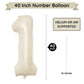 Paticool 40 Inch Beige Number Balloon 1, Large Cream Number Foil Mylar Balloons For Birthday Party Celebration Decorations Suppl
