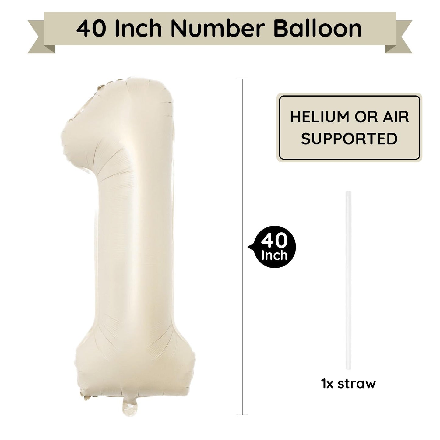 Paticool 40 Inch Beige Number Balloon 1, Large Cream Number Foil Mylar Balloons For Birthday Party Celebration Decorations Suppl