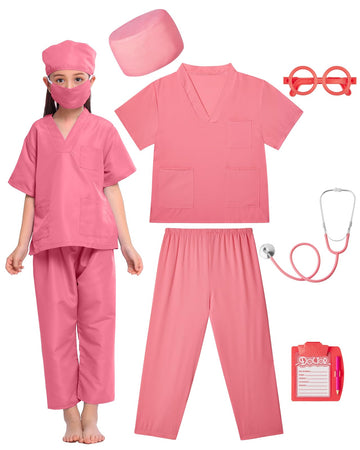 Gleamkid Doctor Costume For Kids Scrubs With Accessories,7Pcs Toddler Halloween Costume For Boy Girls