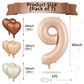 Biapian 40 Inch Light Brown Number 9 Balloons, Apricot Large Number 8 Balloon With 18'' Retro Foil Heart Balloons Helium For Neu