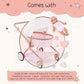 Lullababy - Doll & Twin Stroller Accessories Set - Foldable Canopy & Storage Basket - Pink & Golden Stars Design - Pretend Play