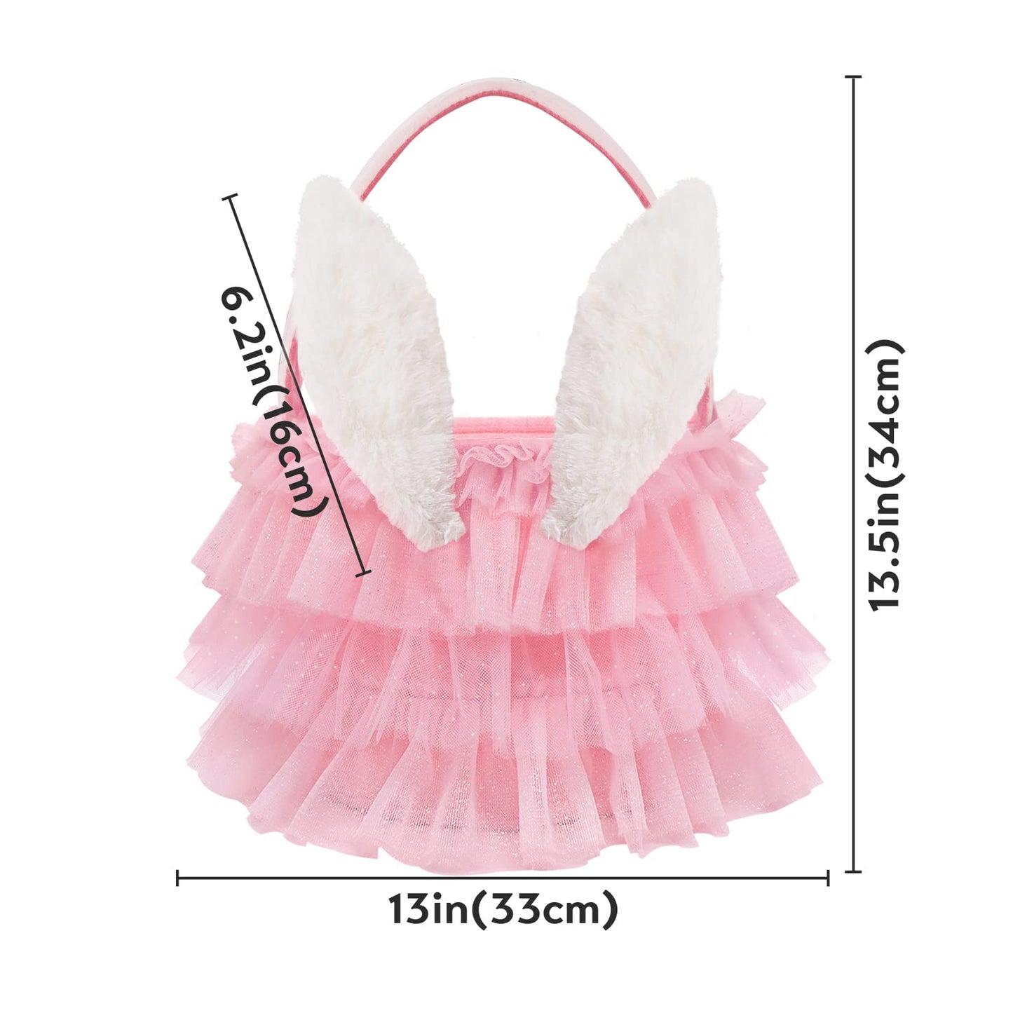 Bunny Chorus Tutu Easter Basket, Pink Ruffled Shining Tulle With Fluffy Bunny Ears, Easter Theme Party Favors Stuffers Gifts For