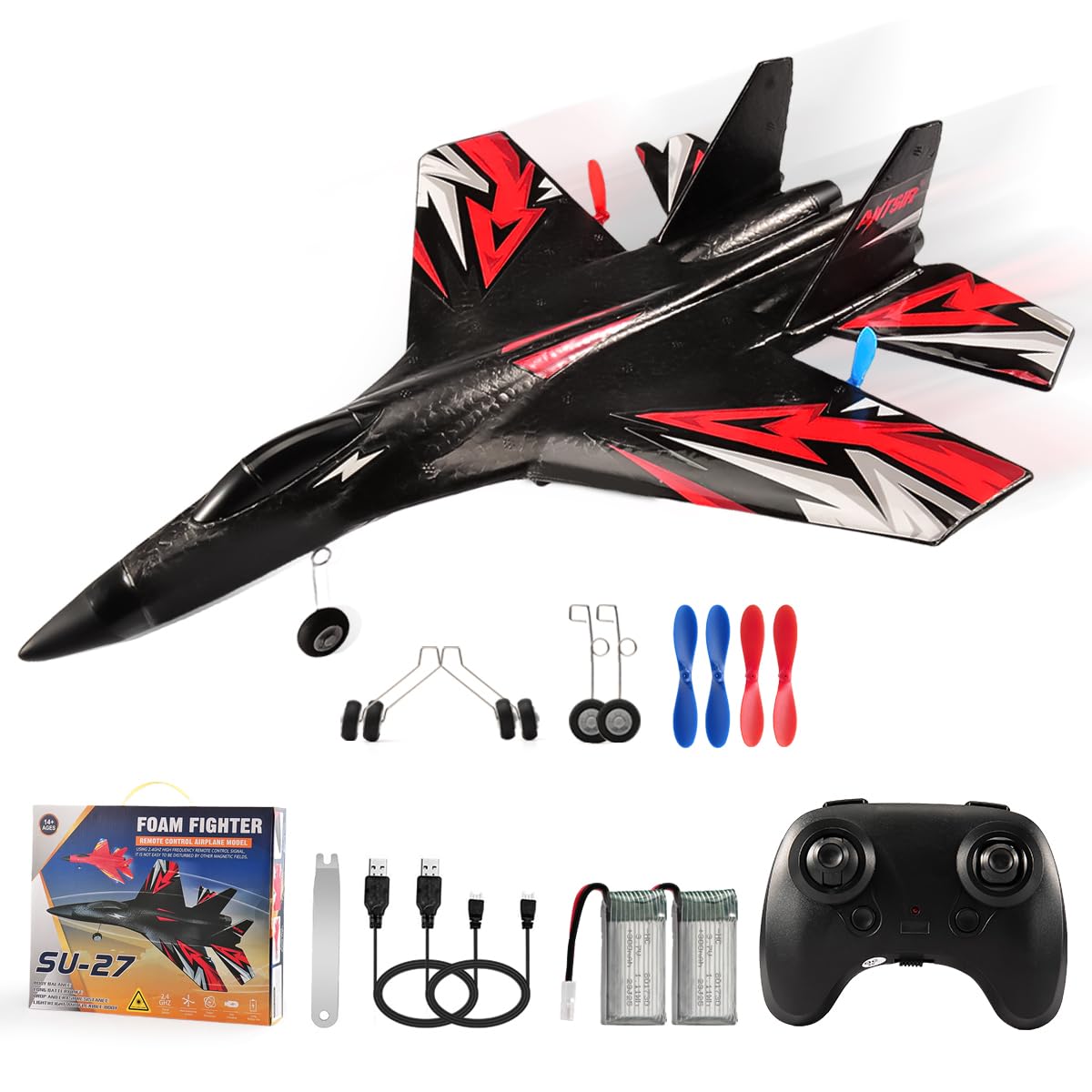 Su27 Rc Plane, 2.4Ghz Rc Airplane Ready To Fly Remote Control Airplane W/ 2 Batteries & 6-Axis Gyro Stabilizer, 2Ch Rtf Hobby Rc