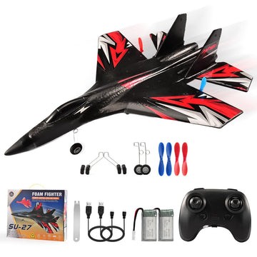 Su27 Rc Plane, 2.4Ghz Rc Airplane Ready To Fly Remote Control Airplane W/ 2 Batteries & 6-Axis Gyro Stabilizer, 2Ch Rtf Hobby Rc