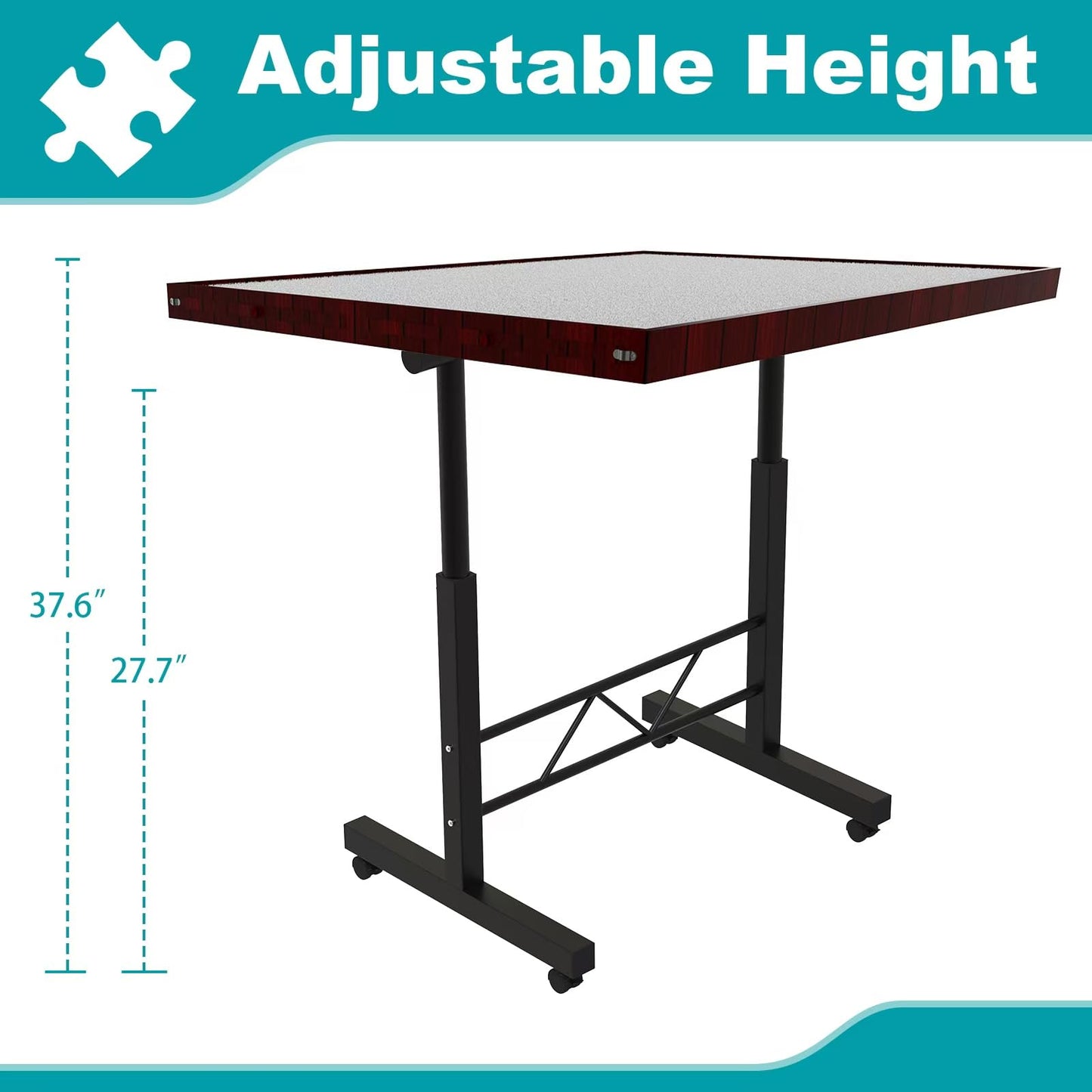 RAGOZONERY Jigsaw Puzzle Table, Adjustable Height, 1500 Pieces, Wood, 34x26in, Coffee Color, with Cover and 4 Drawers