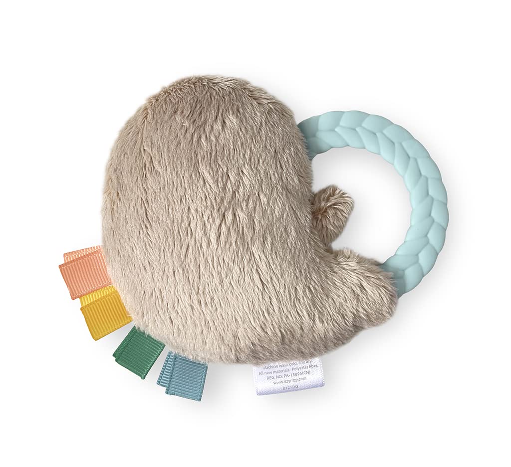 Itzy Ritzy - Ritzy Rattle Pal With Teether - Baby Teething Toy Features A Minky Plush Character, Gentle Rattle Sound & Soft Teether Toy For Newborn (Sloth)