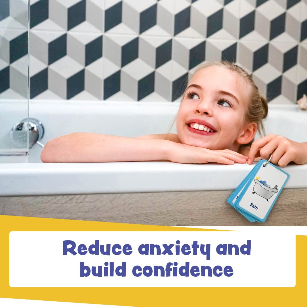 My Bath Time Routine Cards 12 Flash Cards For Visual Aid Special Ed, Speech Delay Non Verbal Children And Adults With Autism Or Special Needs