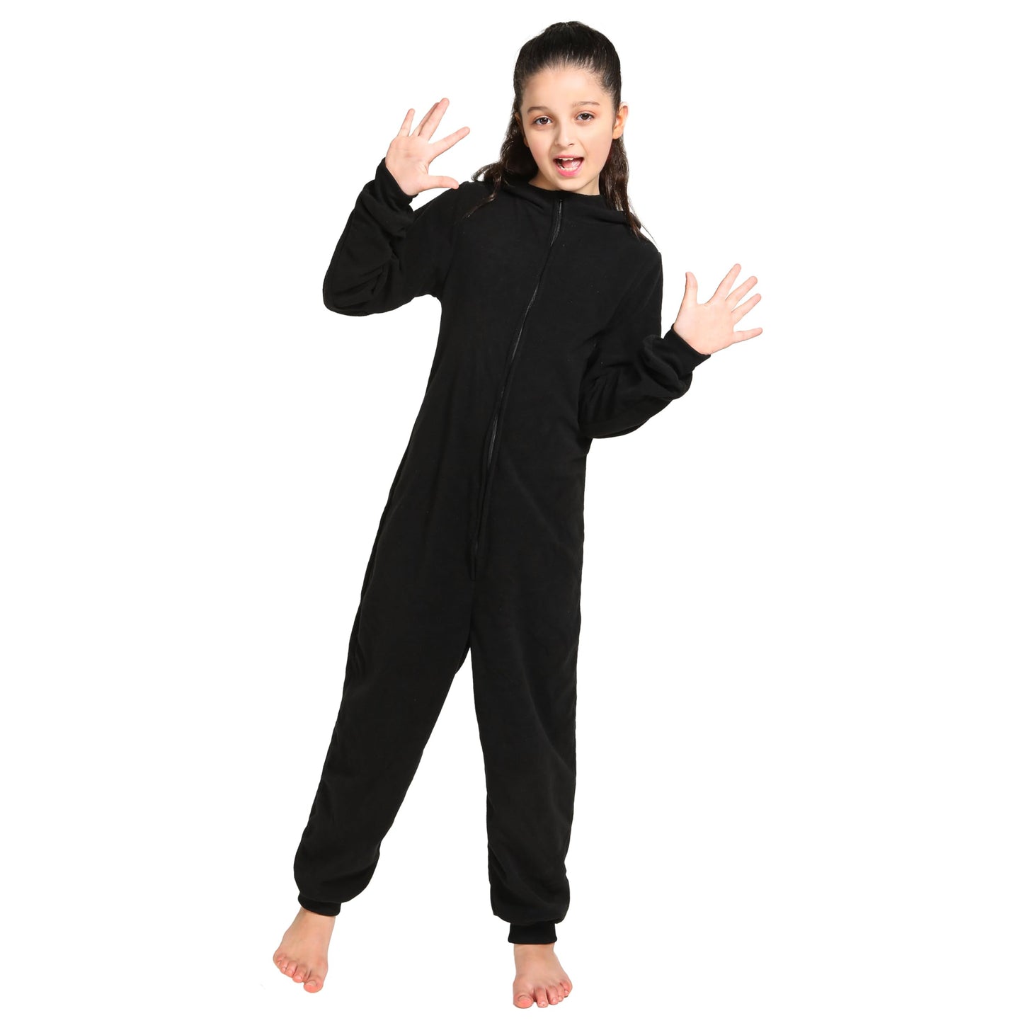 Leadtex Child Black Cat Costumes Zipper Cartoon Cat Onesie Pajamas Costume Halloween Cosplay Jumpsuit For Kids,S4-6